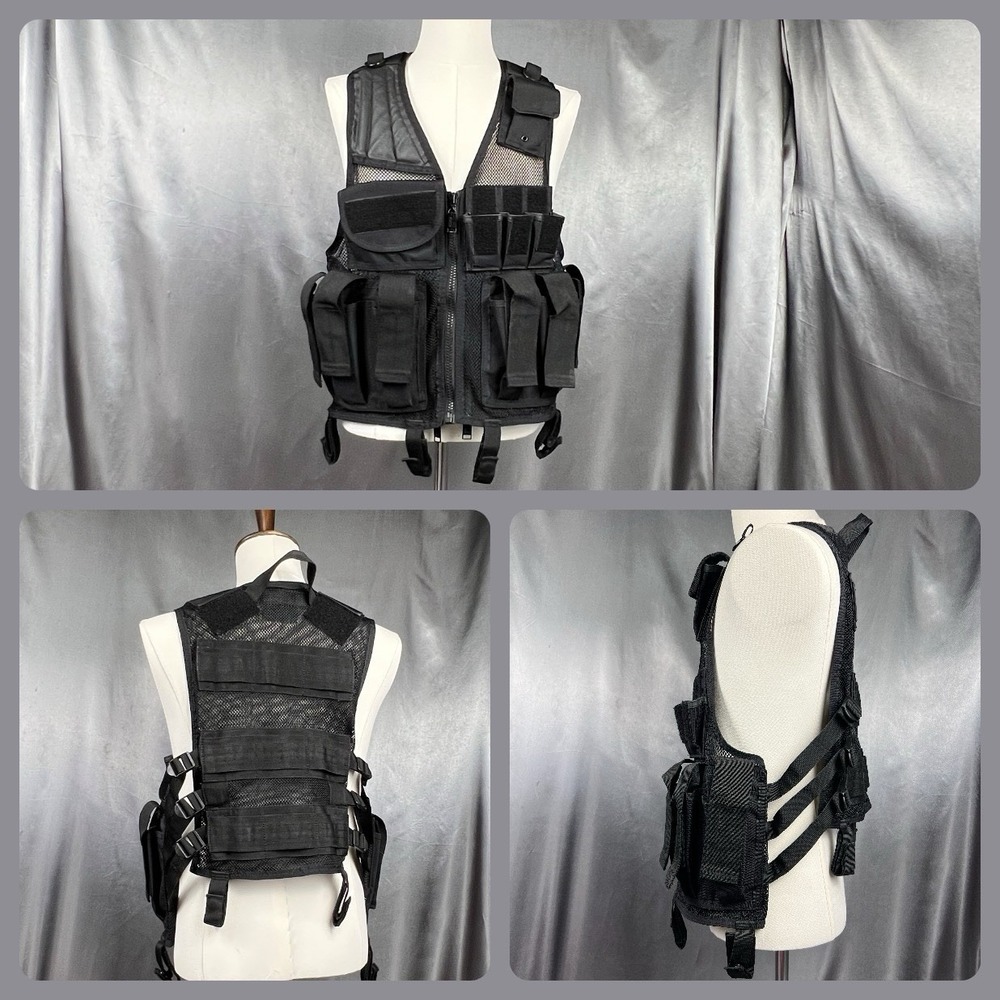 Tac-Force Tactical Vest MOLLE Load Bearing Vest Black Adjustable Mesh Padded OS